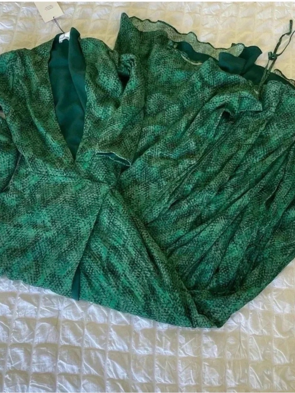 Fame and Partners Emerald Green Satin Blouse with Printed Panel